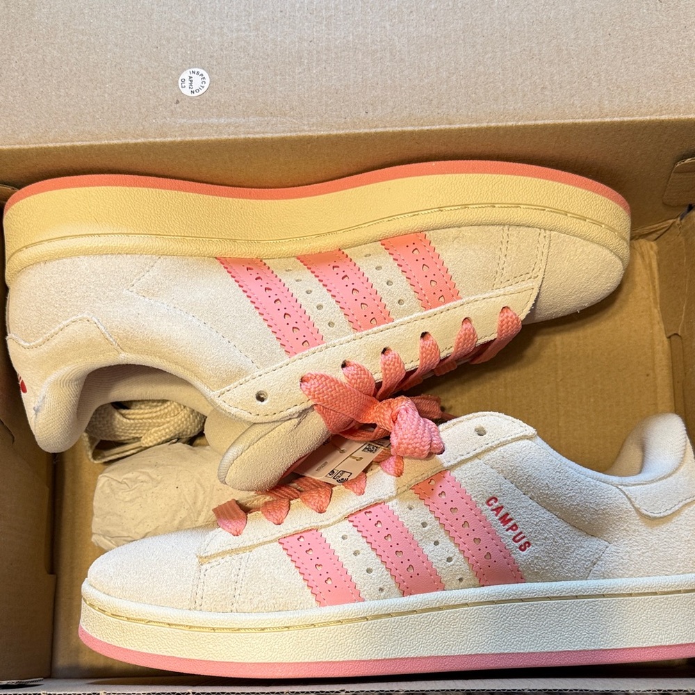 Adidas Campus Cream Sneakers with Pink Accents